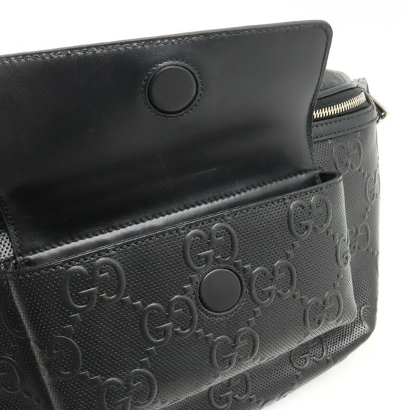 GUCCI GG embossed belt bag, body waist pouch, hip perforated leather, black, ... - Picture 8 of 8
